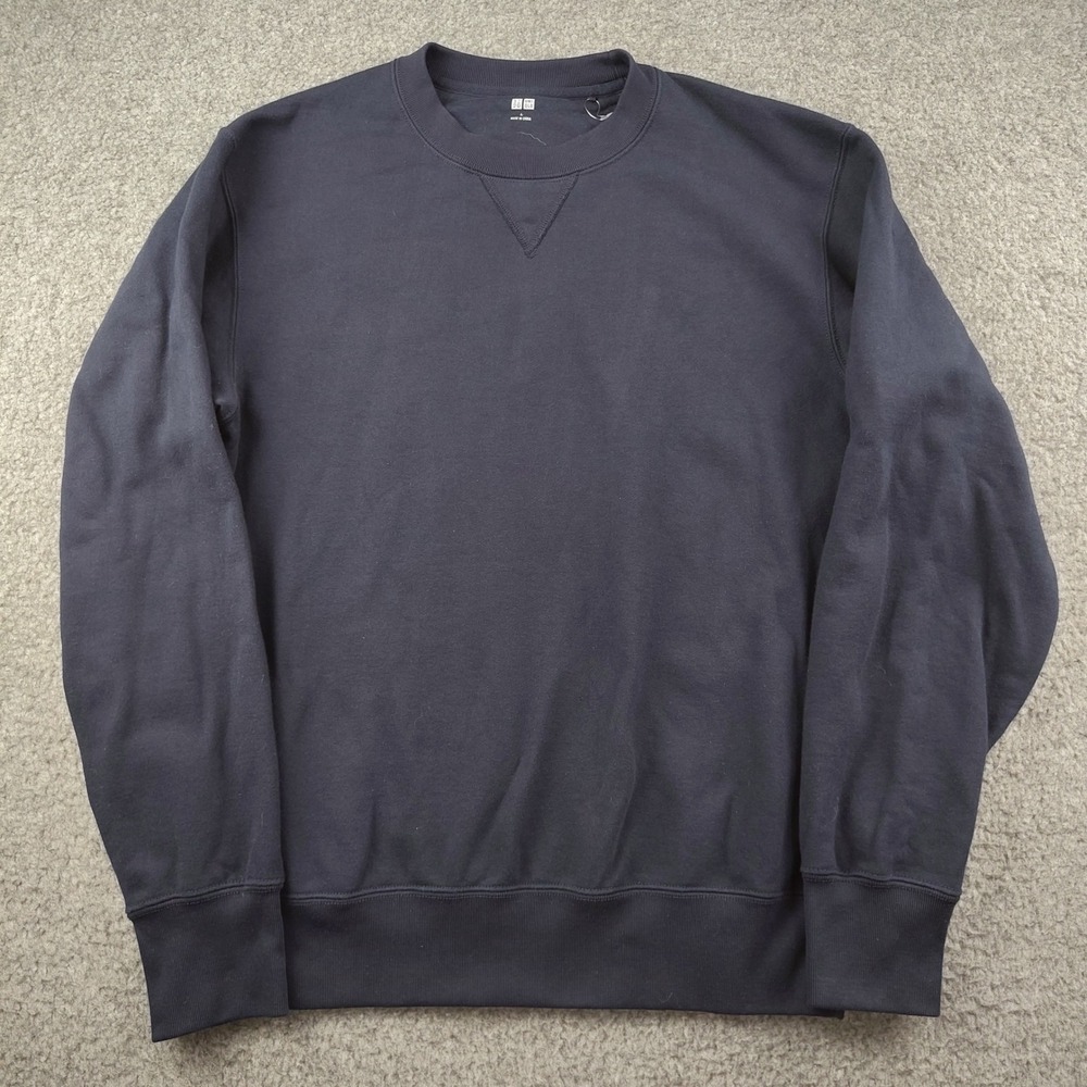 Uniqlo Sweatshirt Men Large Crewneck Navy Blue Long Sleeve 100% Cotton EUC